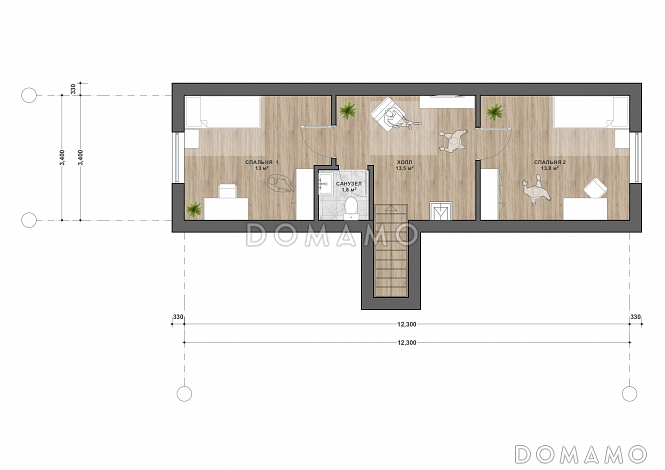 М-162.1 одноэтажный с мансардой / План мансардного этажа