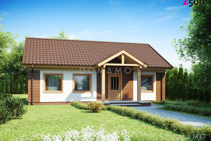 Проект одноэтажного дома из кирпича с тремя спальнями и террасой Проект одноэтажного дома из кирпича с тремя спальнями и террасой