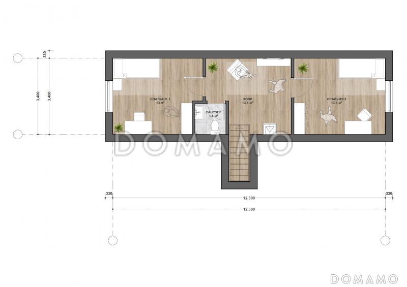 М-162.1 одноэтажный с мансардой / План мансардного этажа
