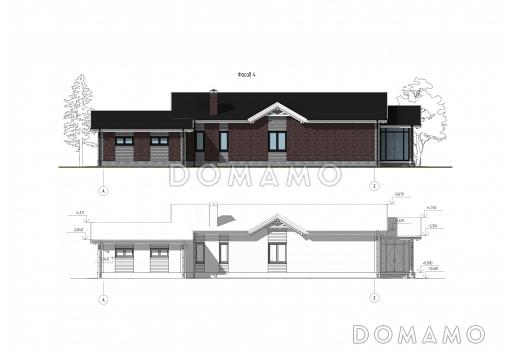 Проект одноэтажного дома с мастер-спальней, кабинетом, гаражом на 2 машины и застекленной террасой / Фасад 4 Проект одноэтажного дома с мастер-спальней, кабинетом, гаражом на 2 машины и застекленной террасой / Фасад 4