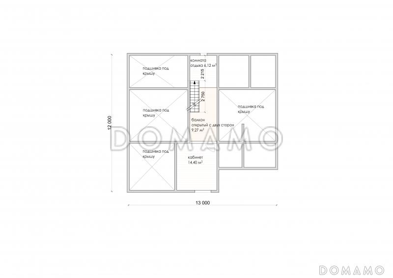 Проект коттеджа из бруса с двускатной кровлей / План мансардного этажа