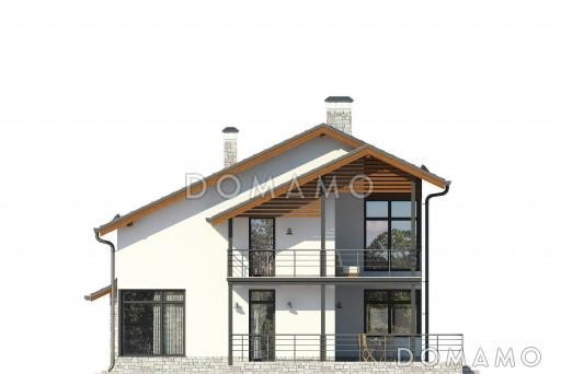 Проект дома с гаражом на одну машину, большой террасой, кабинетом / Фасад 2