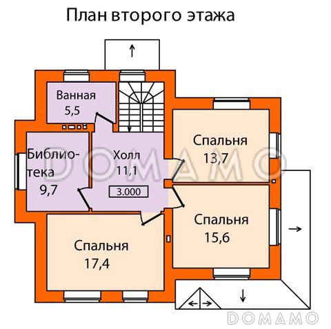 Проект кирпичного дома с необычной, яркой архитектурой / План мансардного этажа