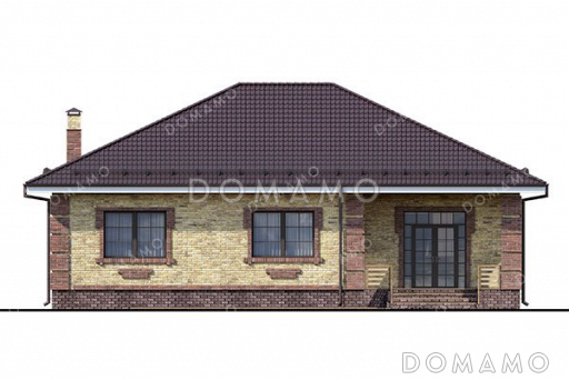 Проект одноэтажного дома с тремя спальнями и террасой / Фасад 1