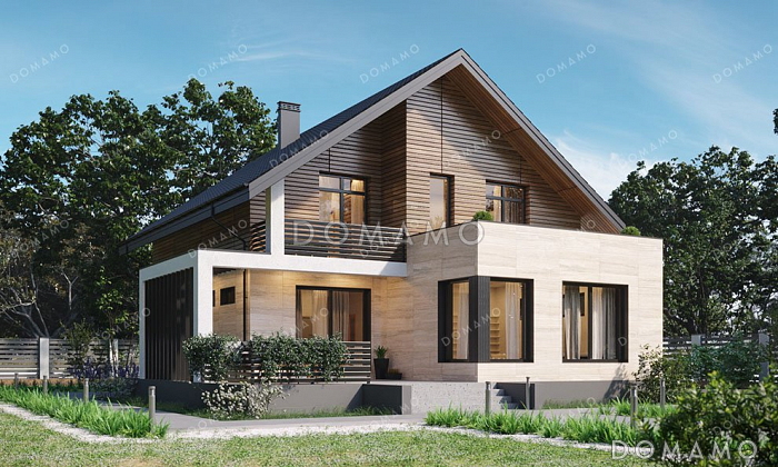 Проект одноэтажного дома с просторной террасой и двумя балконами Проект одноэтажного дома с просторной террасой и двумя балконами