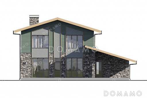 Проект двухэтажного дома с гаражом, террасой и тремя спальнями / Фасад 2