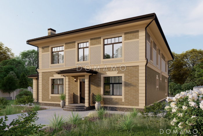 Проект двухэтажного дома из газобетона с эркером в кухне-столовой