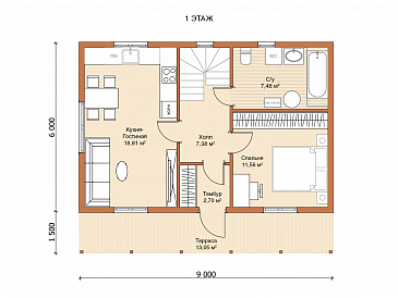Каркасный дом "Уют" / План 1 этажа