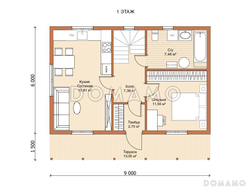 Каркасный дом "Уют" / План 1 этажа