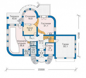 Проект большого дома с гаражом на две машины / План 1 этажа Проект большого дома с гаражом на две машины / План 1 этажа