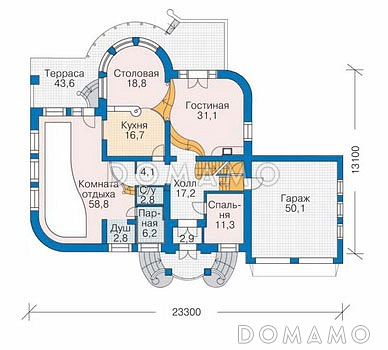 Проект большого дома с гаражом на две машины / План 1 этажа Проект большого дома с гаражом на две машины / План 1 этажа