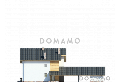 Проект дома с навесом и гаражом для машин, крытой террасой, котельной с отдельным входом с улицы, большой кухней и гостиной, вторым светом / Фасад 3