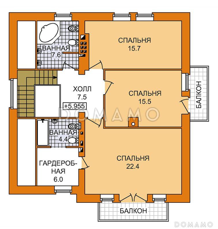 Проект трехэтажного дома с гаражом на две машины, сауной и камином / План 3 этажа