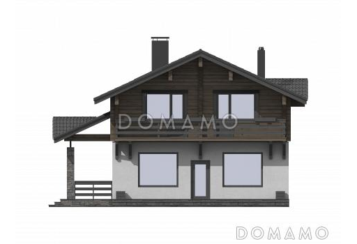 Проект двухэтажного дома в стиле шале из газобетона и бруса / Фасад 2