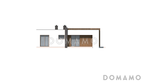 Проект небольшого современного одноэтажного дома из газобетона с плоской крышей с тремя спальнями и гаражом / Фасад 4