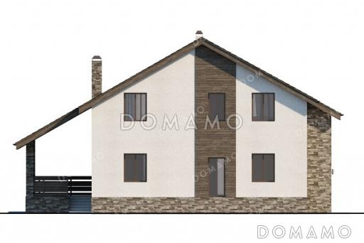 Проект дома с 3 спальнями, кабинетом, длинной угловой террасой и окнами в пол / Фасад 3