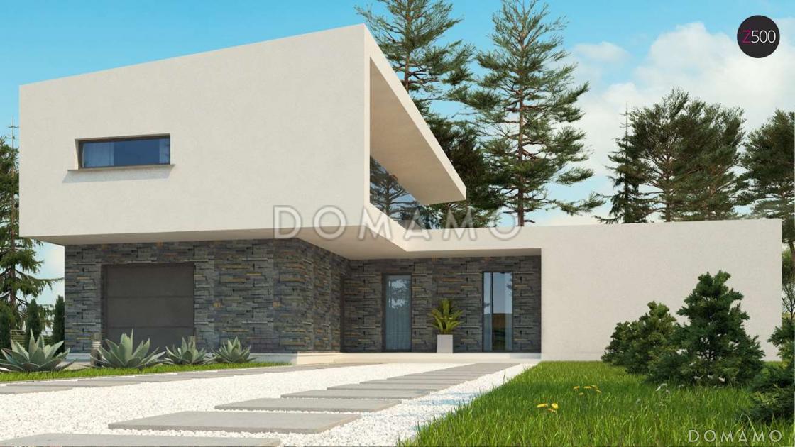Проект современного двухэтажного дома из кирпича с плоской крышей, четырьмя комнатами и одноместным гаражом / 5