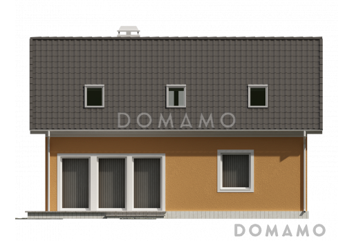 Проект простого одноэтажного мансардного дома из газобетона с тремя спальнями и индивидуальными гардеробными  / Фасад 2