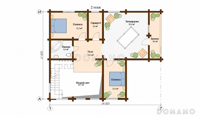 Проект дома с двумя спальнями / План мансардного этажа Проект дома с двумя спальнями / План мансардного этажа