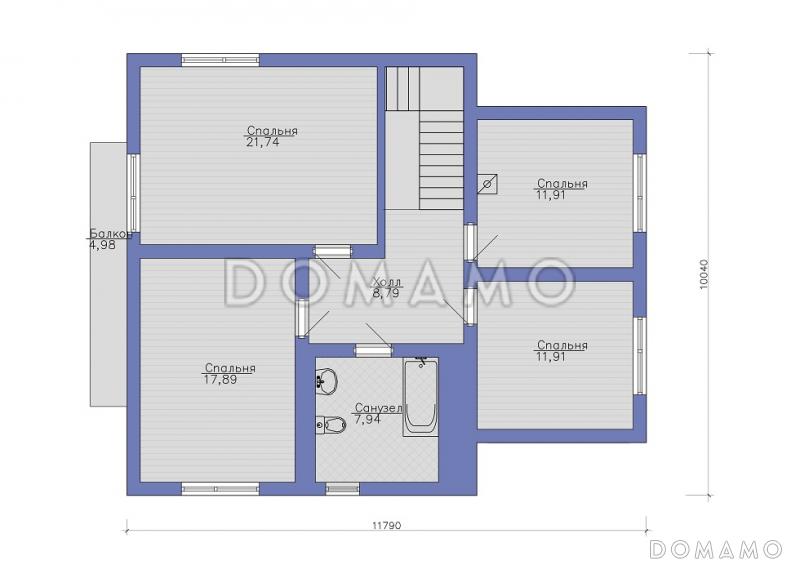 Компактный коттедж с 4 спальнями и гаражом на 1 машину / План мансардного этажа Компактный коттедж с 4 спальнями и гаражом на 1 машину / План мансардного этажа