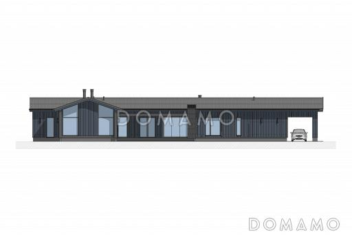 Проект каркасного дома с 3 спальнями, кабинетом, гаражом и навесом для машины / Фасад 1