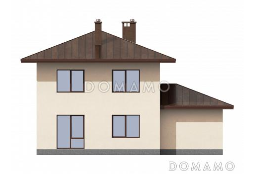 Проект загородного дома с гаражом, четырьмя спальнями, ванной с окном / Фасад 3