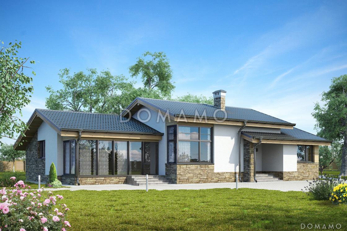 Проект одноэтажного дома с просторной кухней-столовой, кабинетом, кладовыми / 2