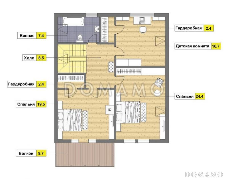 Проект кирпичного дома с сауной на первом этаже / План мансардного этажа