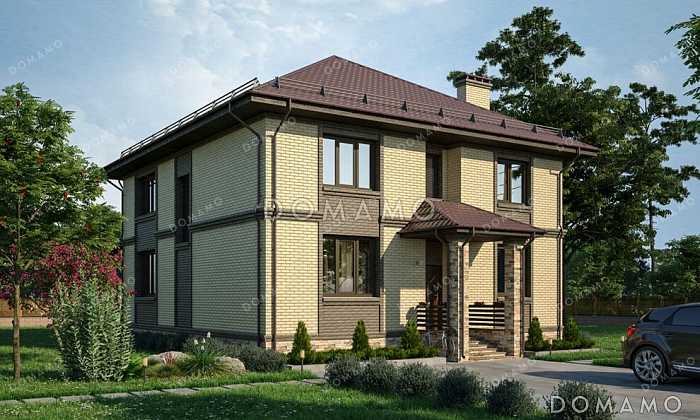 Проект двухэтажного дома с террасой, 3 спальнями и кабинетом