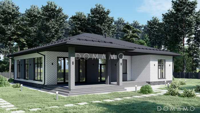 Проект одноэтажного дома с четырьмя спальнями в стиле Райт S-198