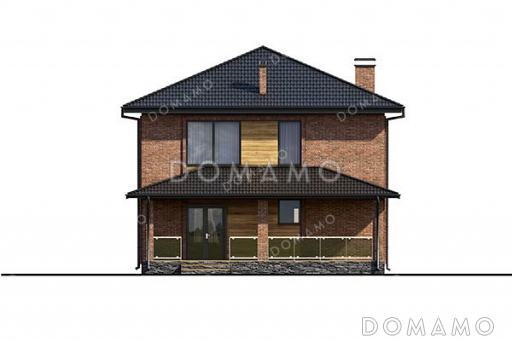 Проект двухэтажного дома с большой гостиной и террасой / Фасад 1 Проект двухэтажного дома с большой гостиной и террасой / Фасад 1