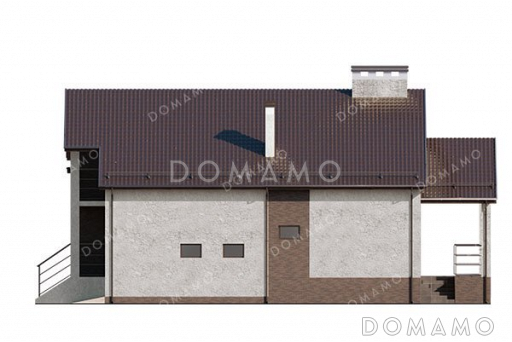 Проект одноэтажного дома с мансардой, большой террасой и гаражом / Фасад 2 Проект одноэтажного дома с мансардой, большой террасой и гаражом / Фасад 2