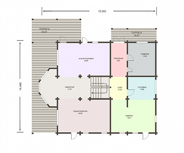 Проект огромного дома из клееного бруса общей площадью более 600 м2 / План 1 этажа Проект огромного дома из клееного бруса общей площадью более 600 м2 / План 1 этажа