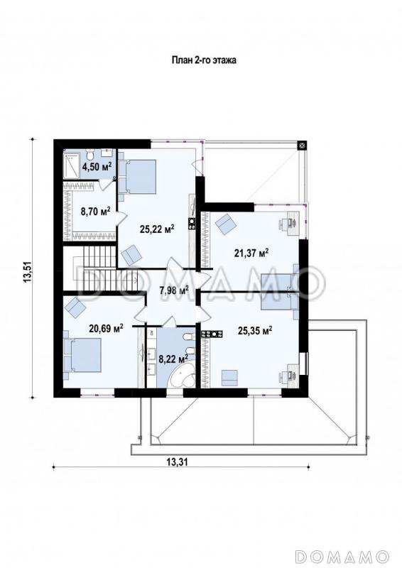 Проект просторного двухэтажного дома из кирпича с гаражом на два автомобиля для большой семьи / План 2 этажа