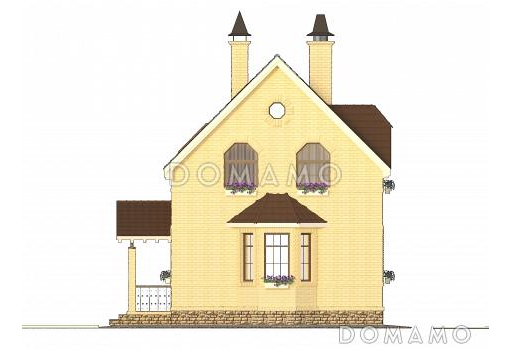 Проект лаконичного полутораэтажного коттеджа из кирпича / Фасад 4