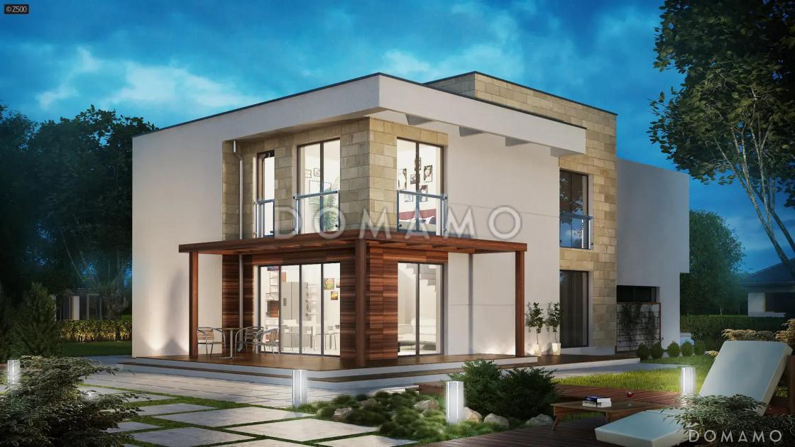 Проект современного дома из газобетона с 4 спальнями, кабинетом, панорамными окнами и балконом / 3