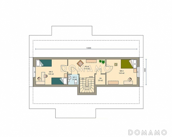 Проект двухэтажного каркасного дома / План мансардного этажа Проект двухэтажного каркасного дома / План мансардного этажа