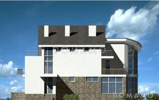 Проект современного дома из кирпича с панорамным остеклением / Фасад 2