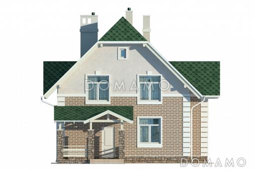 Проект уютного компактного коттеджа с зеленой крышей и панорамным эркером гостиной / Фасад 1