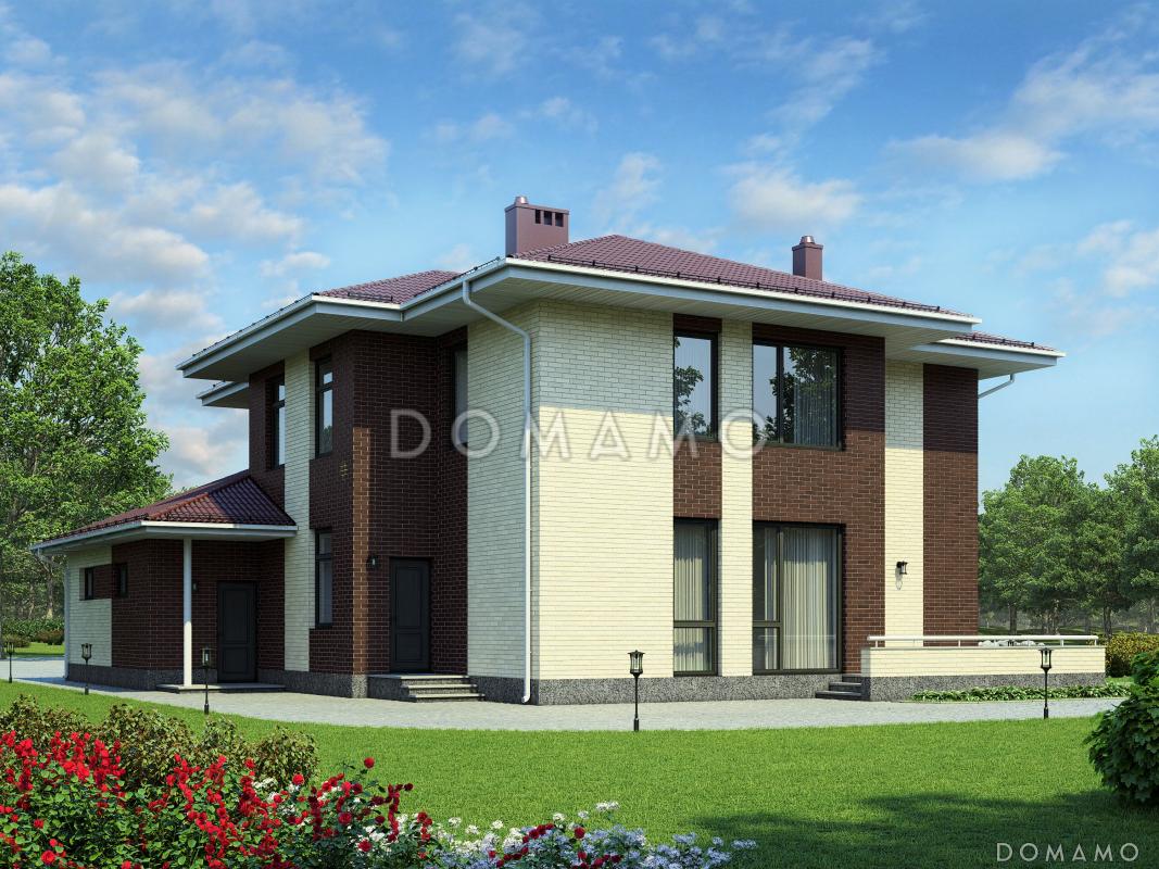 Проект двухэтажного дома из газобетона с окнами в пол в гостиной / 3