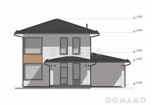 Проект эффективного двухэтажного дома с навесом для авто S-121 / Фасад 3