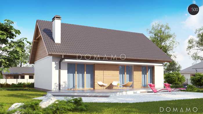 Проект простого компактного одноэтажного дома из кирпича с двумя спальнями и просторным хозяйственным помещением