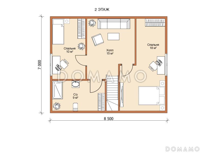 Каркасный дом "Барни" / План 2 этажа