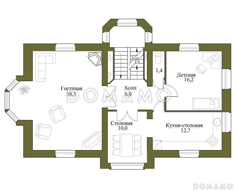 Проект просторного коттеджа с гаражом и сауной / План 2 этажа