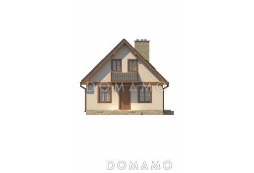 Проект компактного одноэтажного мансардного дома из кирпича с двумя спальнями, кабинетом и двумя крытыми террасами / Фасад 1