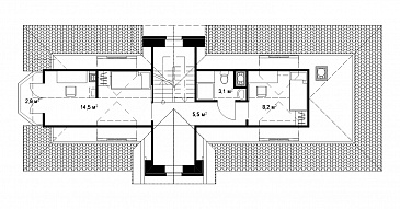 Проект большого коттеджа для узкого участка / План мансардного этажа Проект большого коттеджа для узкого участка / План мансардного этажа