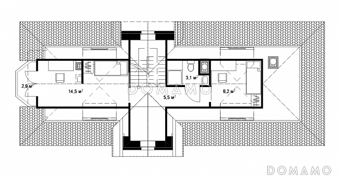 Проект большого коттеджа для узкого участка / План мансардного этажа Проект большого коттеджа для узкого участка / План мансардного этажа