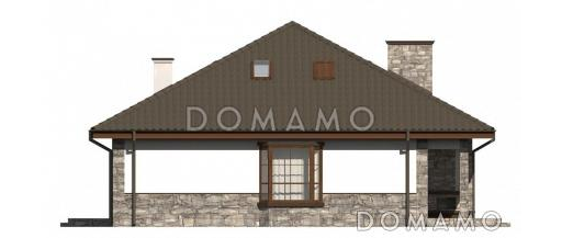 Проект одноэтажного дома из газобетона с мансардой и барбекю на террасе  / Фасад 4