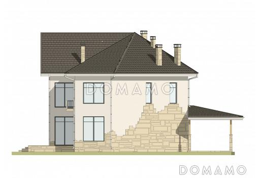 Проект дома сложной формы с 5 спальнями, кабинетом и большим холлом со вторым светом / Фасад 4