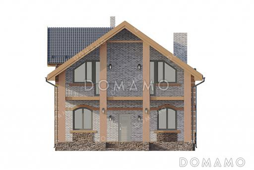 Проект компактного дома с мансардой, 4 спальнями и большим балконом / Фасад 3